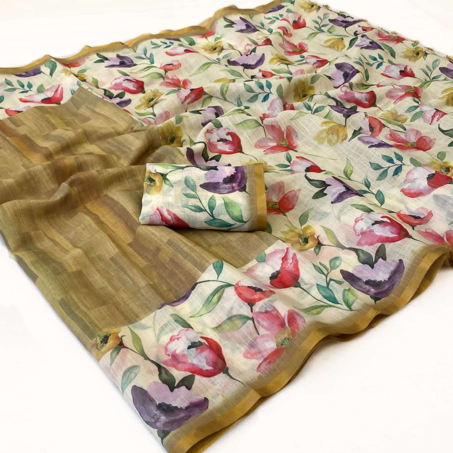  KUSUM HEAVY AND SOFT LINEN FABRIC BLOOMING REGULAR WEAR SAR...