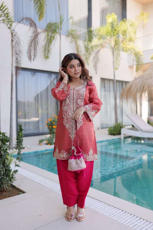 LW 9321 VISCOSE FABRIC SEQUENCE WORK TOP PANT WITH BATWA GUJ...