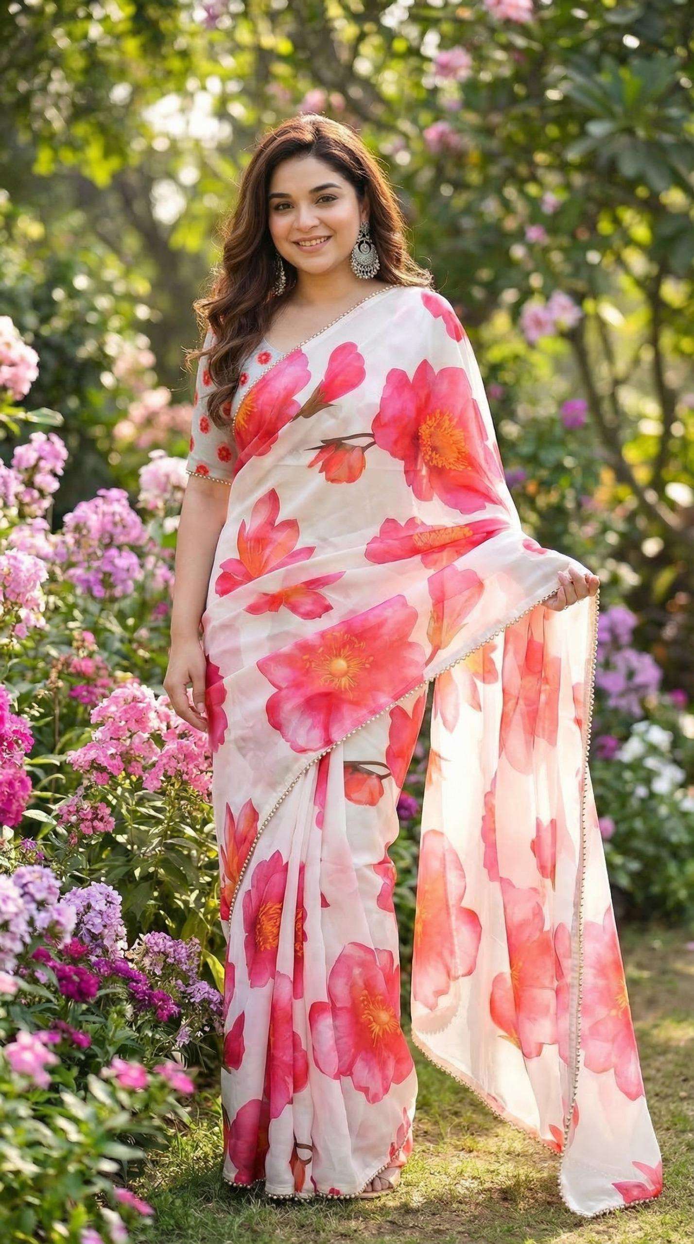 majestic and flower Soft Georgette fancy fabric regular wear...