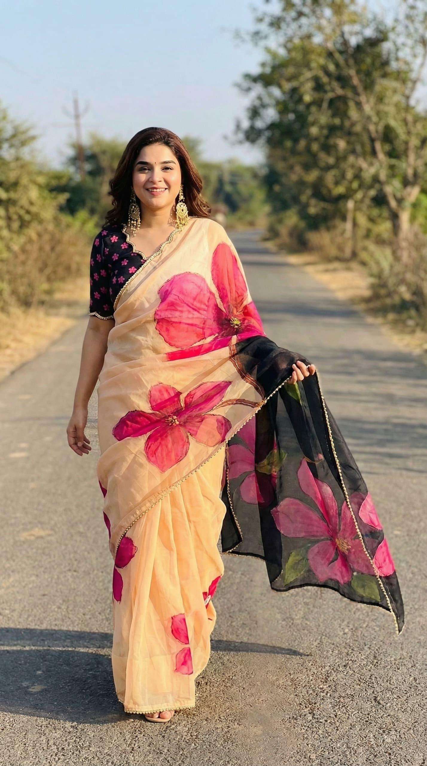  majestic Soft pure Georgette fancy fabric handmade handwork...