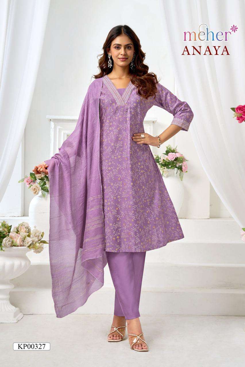 MEHER ANAYA READYMADE VERTICAN FABRIC FROCK PANT DUPATTA NEW...
