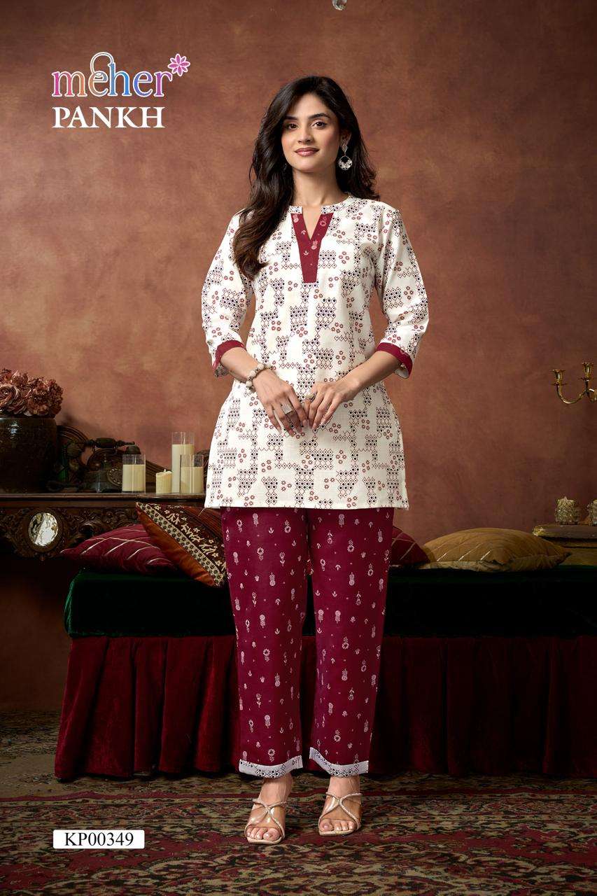 MEHER PANKH RUBY SLUB PRINTED CO ORD SET FOR GIRL TRENDING O...