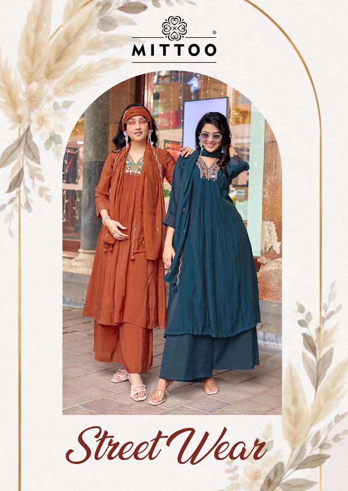 MITTOO STREET WEAR CHANDERI THREAD WORK KURTI FARSHI SALWAR ...