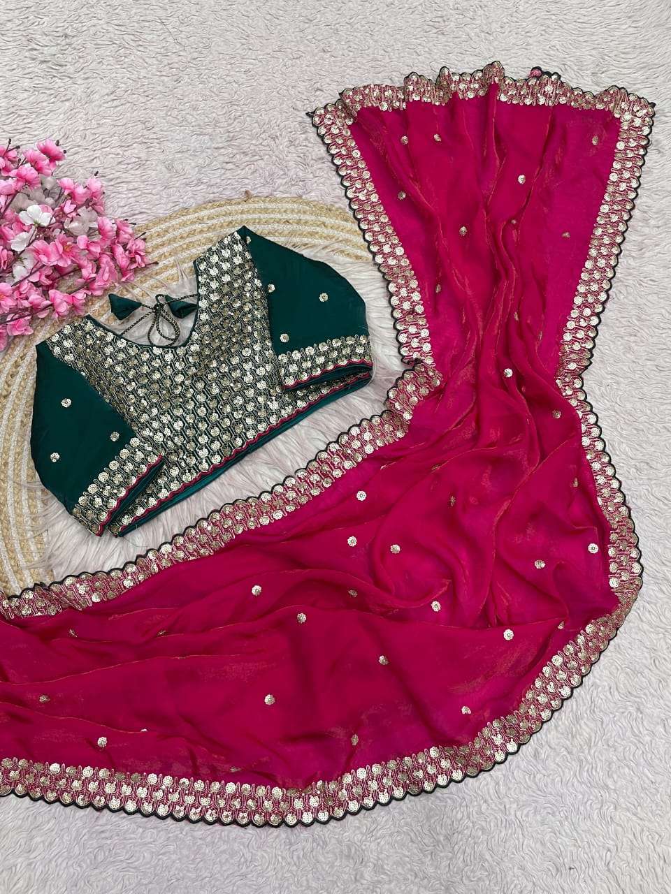 Mp 699  Fency Satin Silk fabric Sequins with Coding Embroide...
