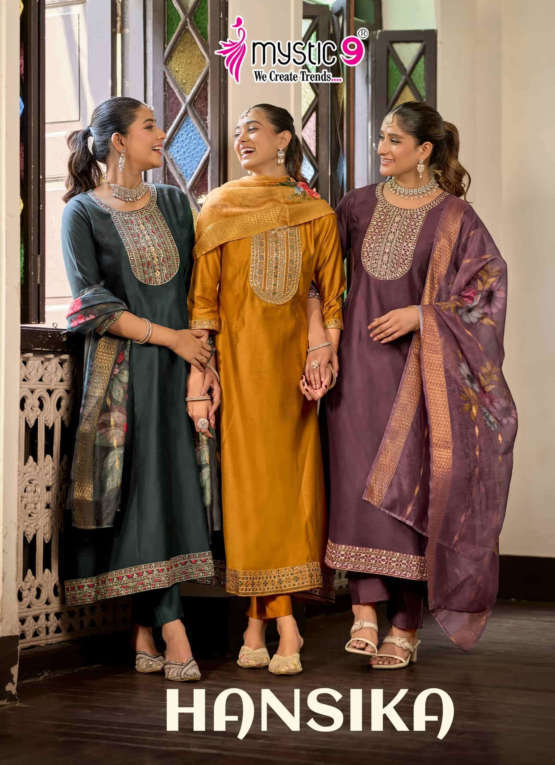 MYSTIC 9 HANSIKA VOL 4 PREMIUM RUNG KURTI PANT DUPATTA CLASS...