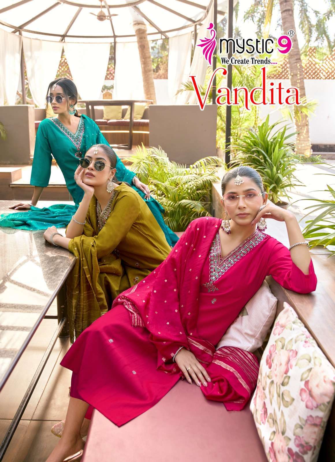 MYSTIC9 VANDITA VOL 11 DYED VERTICAN DESIGNER KURTI PANT WIT...