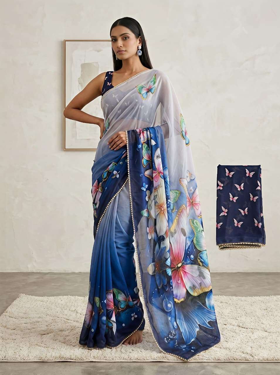 New Arrivals neon butterfly Masakali Georgette fabric With F...