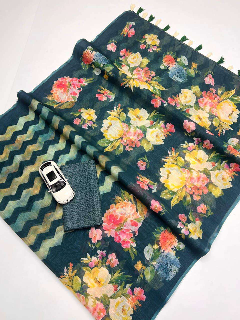 New Design Launch Linen fabric with Gold border regular wear...