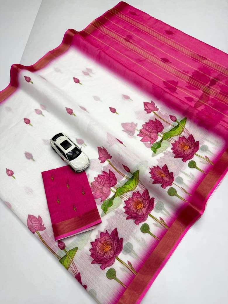 New Design Launch Linen fabric with gold jari border with Di...