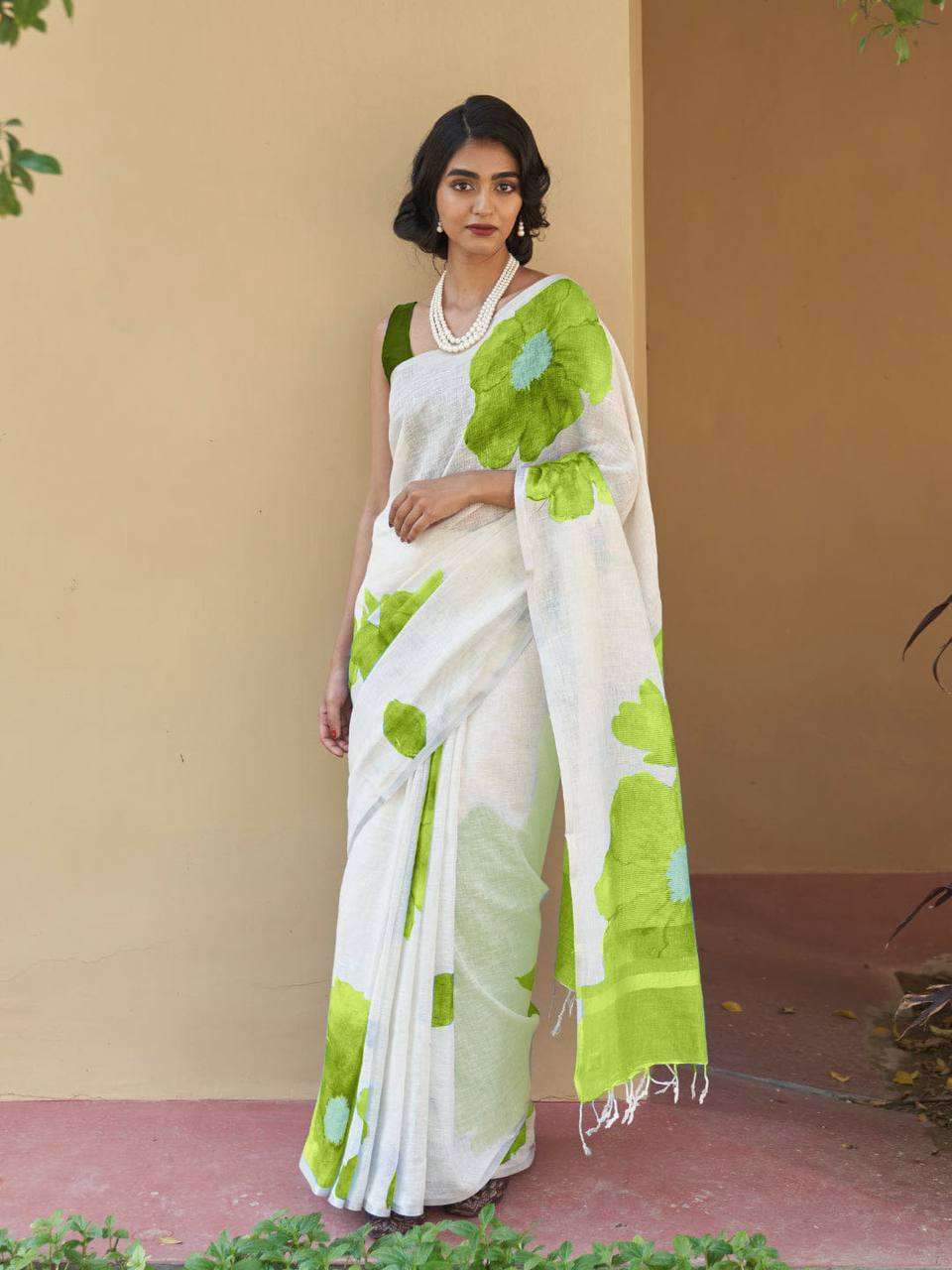 New Design Launch Linen fancy fabric with Gold border regula...
