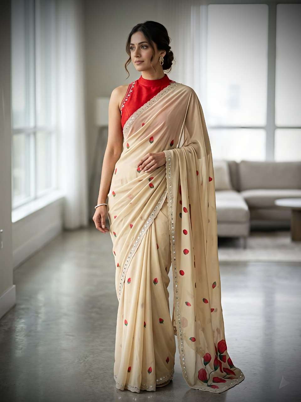  new launch Masakali blooming Georgette fabric Rose mirror r...