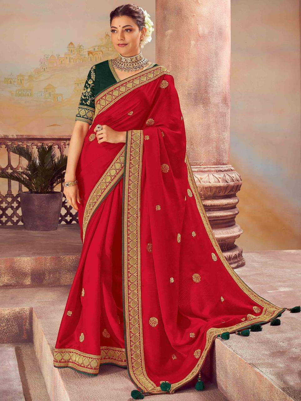 party wear style Kajal heavy and soft vichitra silk fabric W...