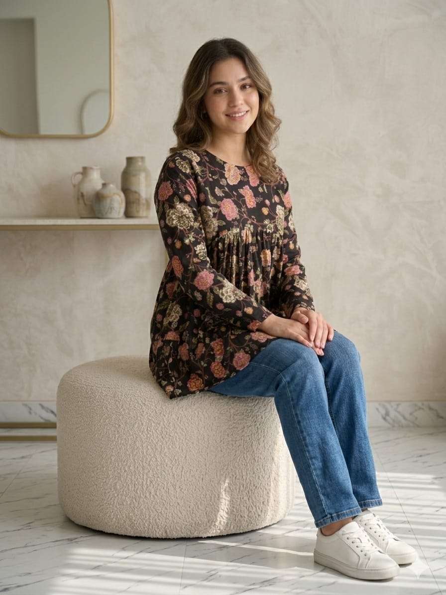 PEPLUM TOPS LONG SLEEVESS PRINTED TOPS FOR OFFICE AND REGULA...