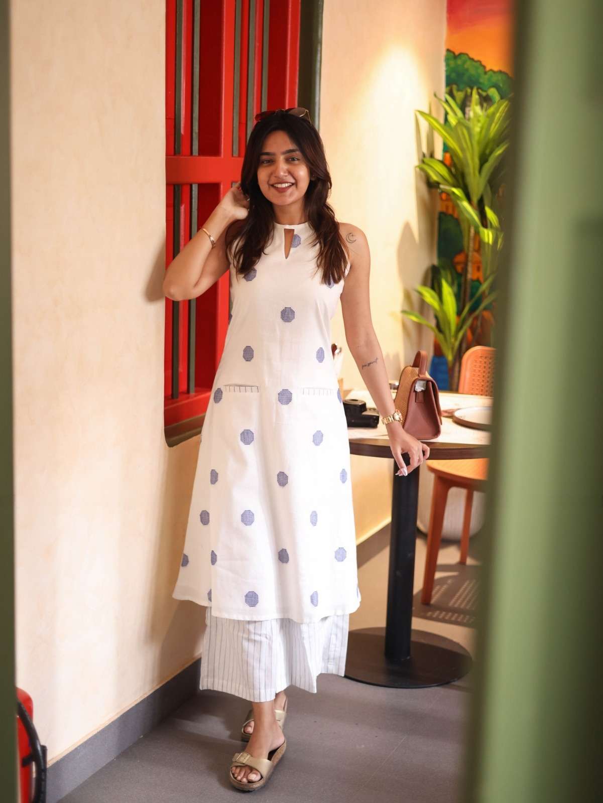 PREMIUM COTTON WHITE ALINE KURTI PALAZZO YOUNG WEAR INDIAN B...