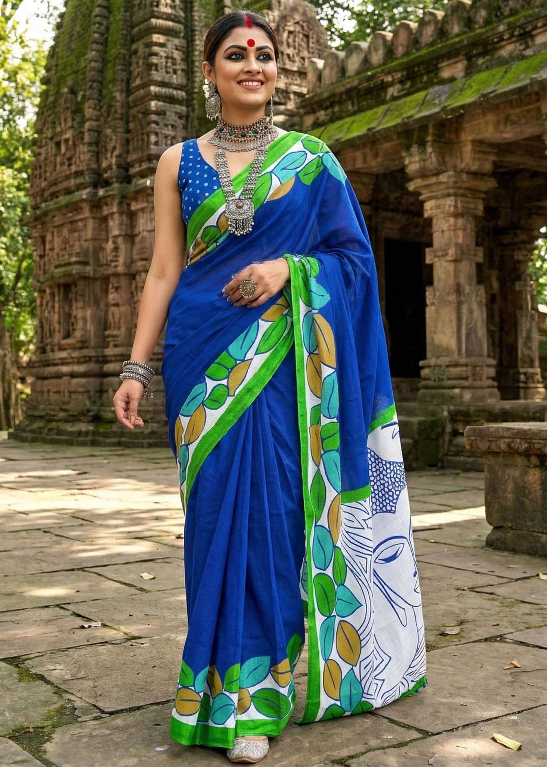 PURE MULMUL COTTON FABRIC WITH MADHUBANI HAND BLOCK PRINTD R...