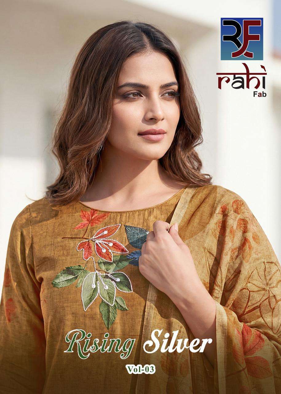 RAHI FAB RISING SILVER VOL 4 JAAM SATIN ORGANZA PRINT 3 PIEC...