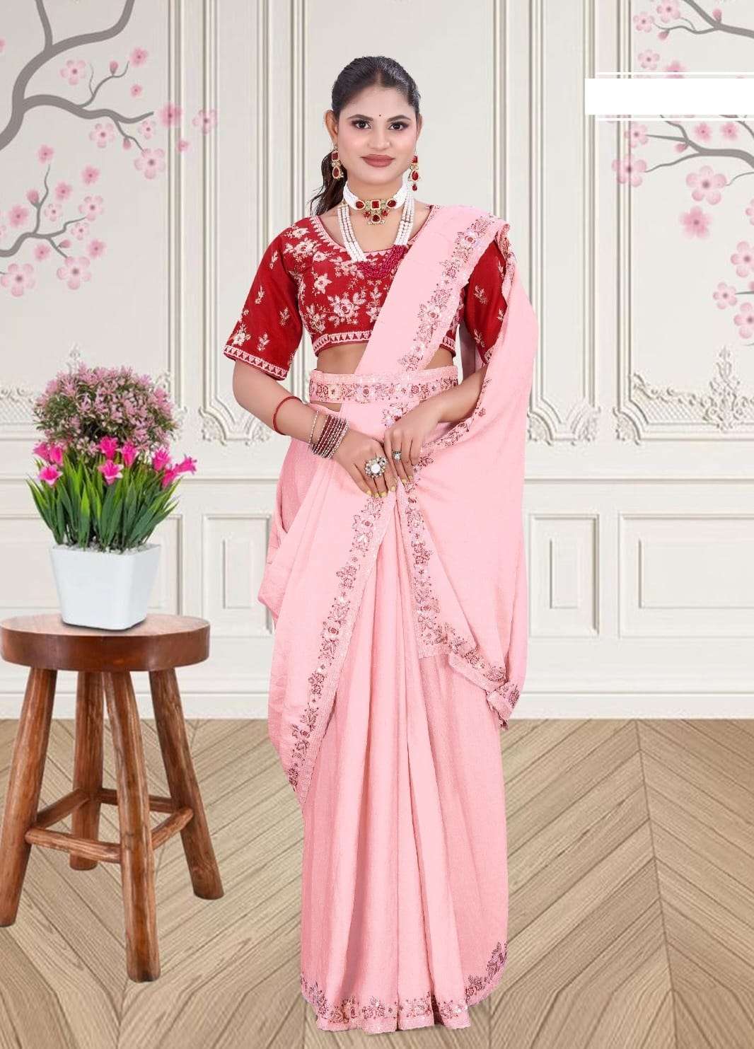 READY MADE SAREE FREE SIZE HEAVY EMBROIDERY BLOUSE & SAREE P...