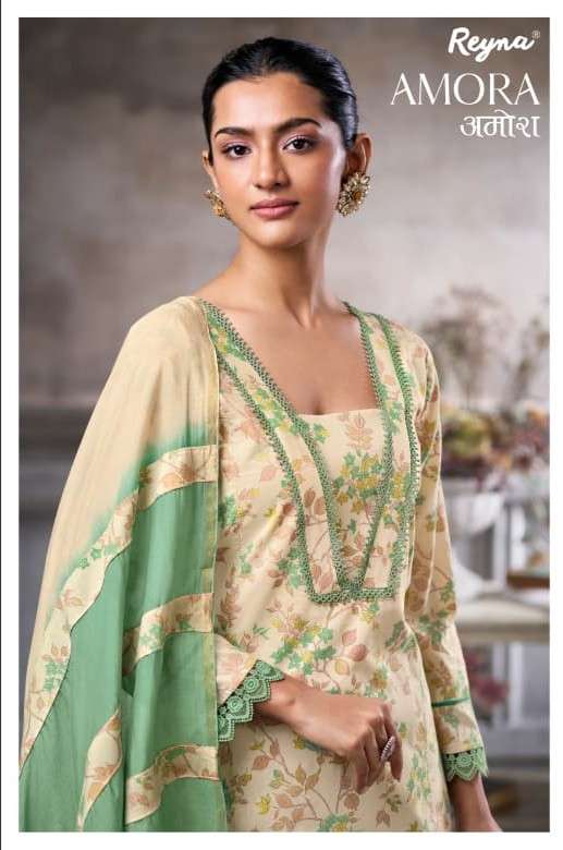 REYNA AMORA COTTON PRINTED WITH LACES ON NECK MULTI PRINT SA...