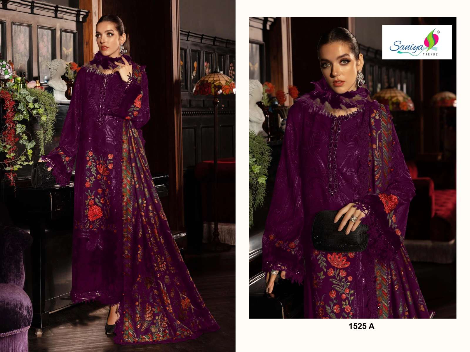 SANIYA TRENDZ 1525 COTTON WITH CHIKANKARI WORK PAKISTANI DRE...