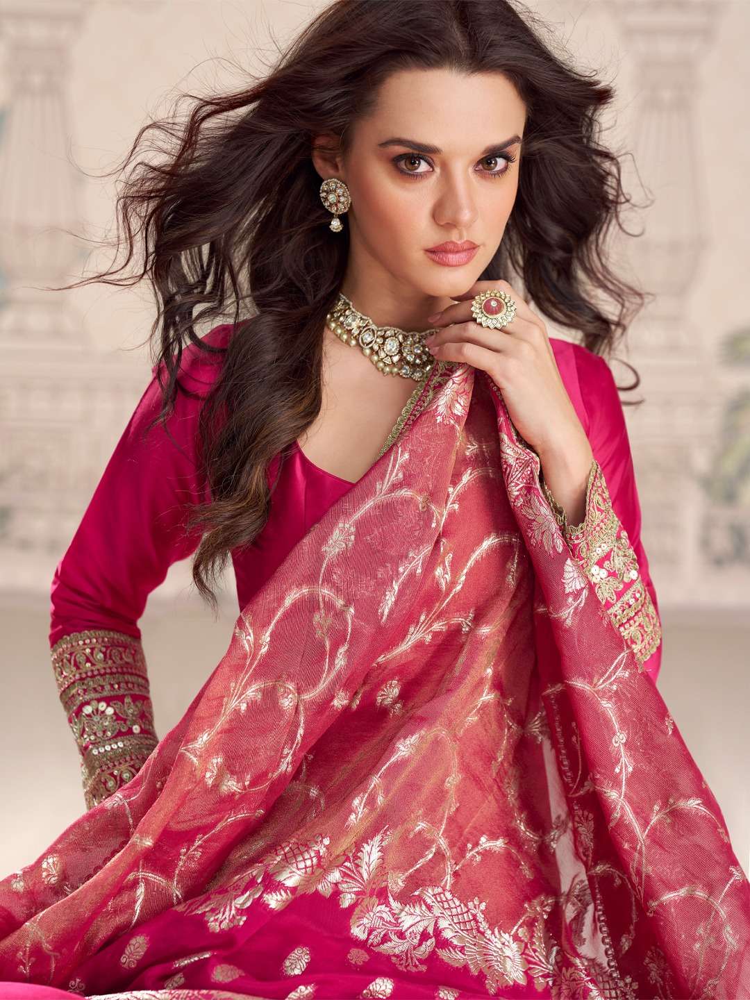 SAYURI 10040 BOUTIQUE SILK HEAVY SEQUENCE WORK PINK GOWN DUP...