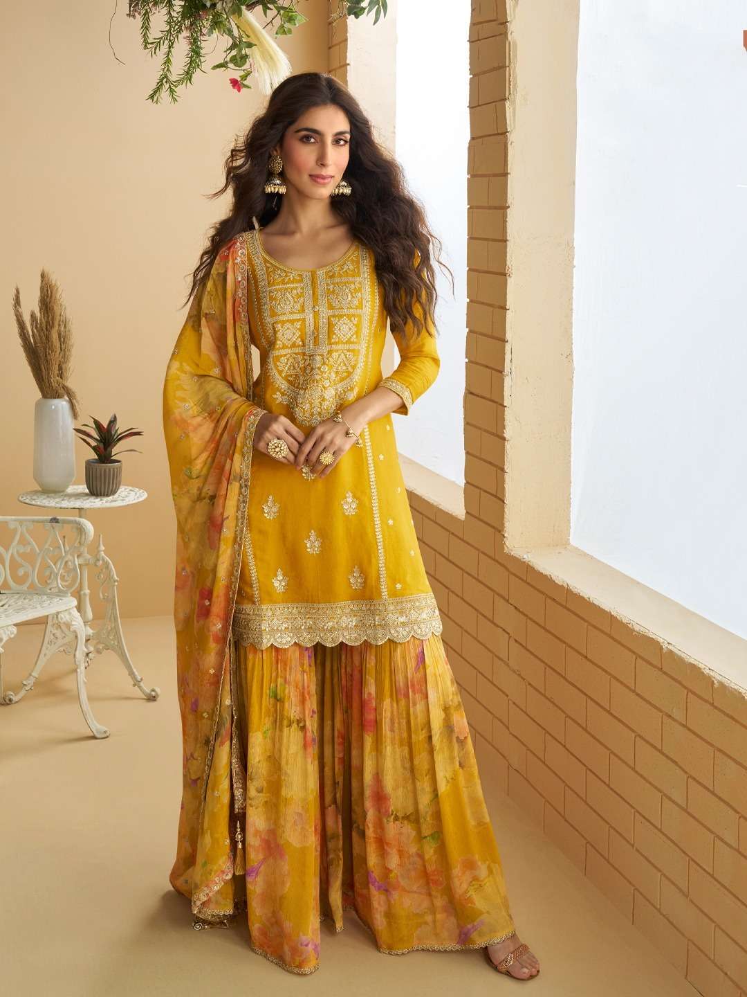 SAYURI 10070 EXLUSIVE READYMADE SILK SEQUENCE WORK YELLOW SH...