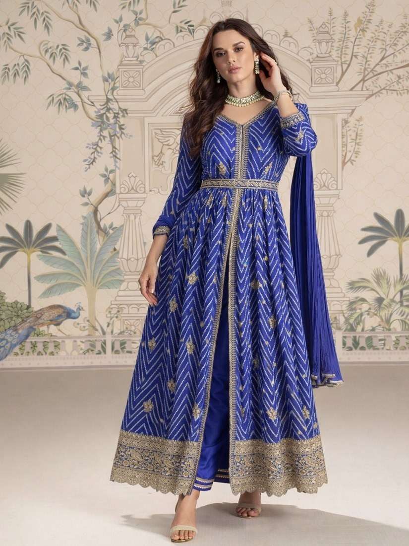 10140 EXCLUSIVE READYMADE HEAVY WORK BLUE GOWN 3 PIECE PARTY...