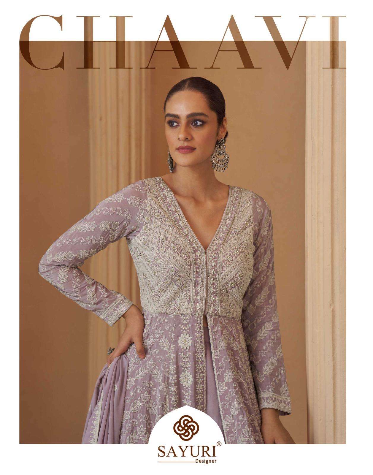 SAYURI DESIGNER CHAAVI HEAVY LOOK LUCKNAVI CHIKANKARI TOP WI...
