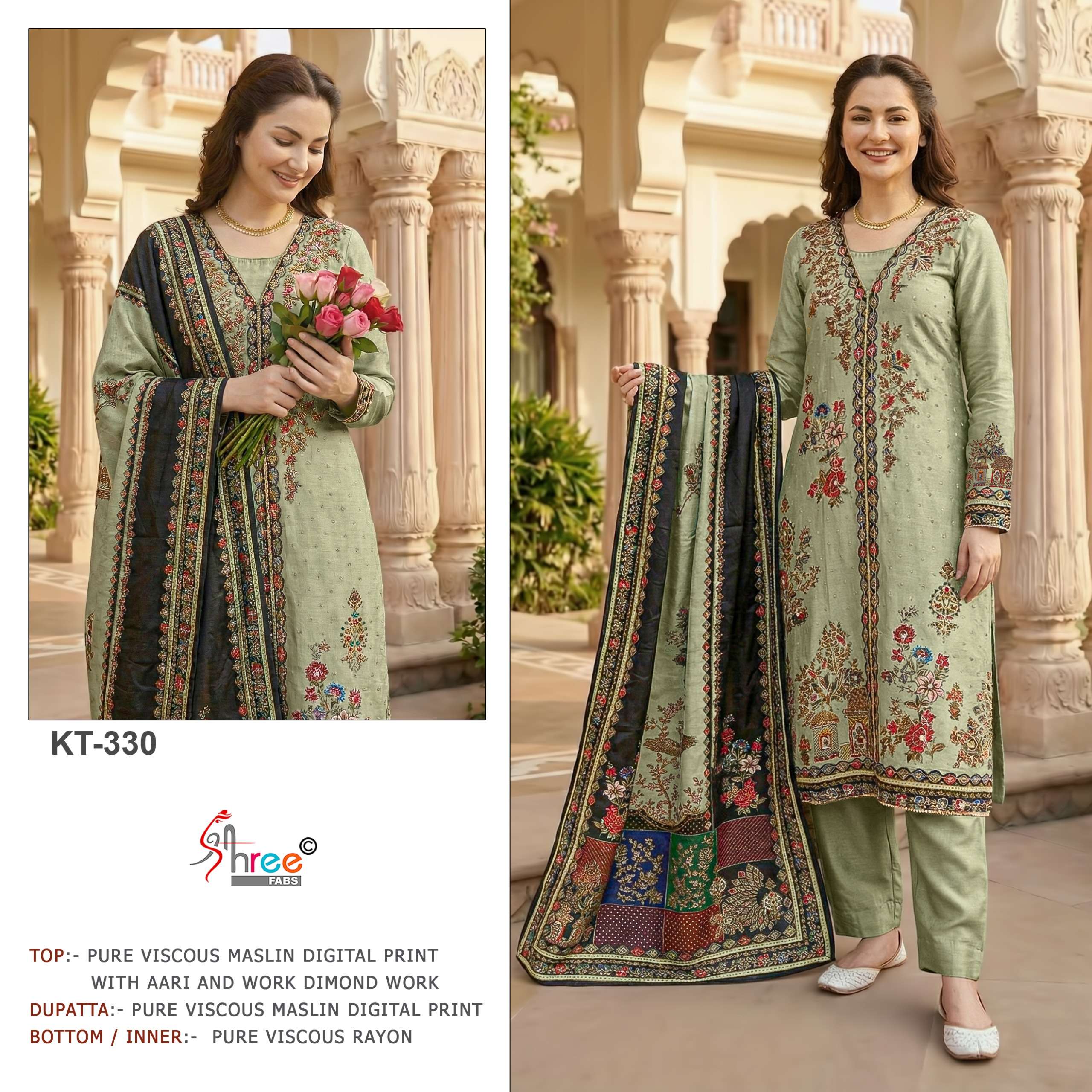 SHREE FABS KT 330 VISCOSE MUSLIN DIGITAL PRINTED SALWAR SUIT...