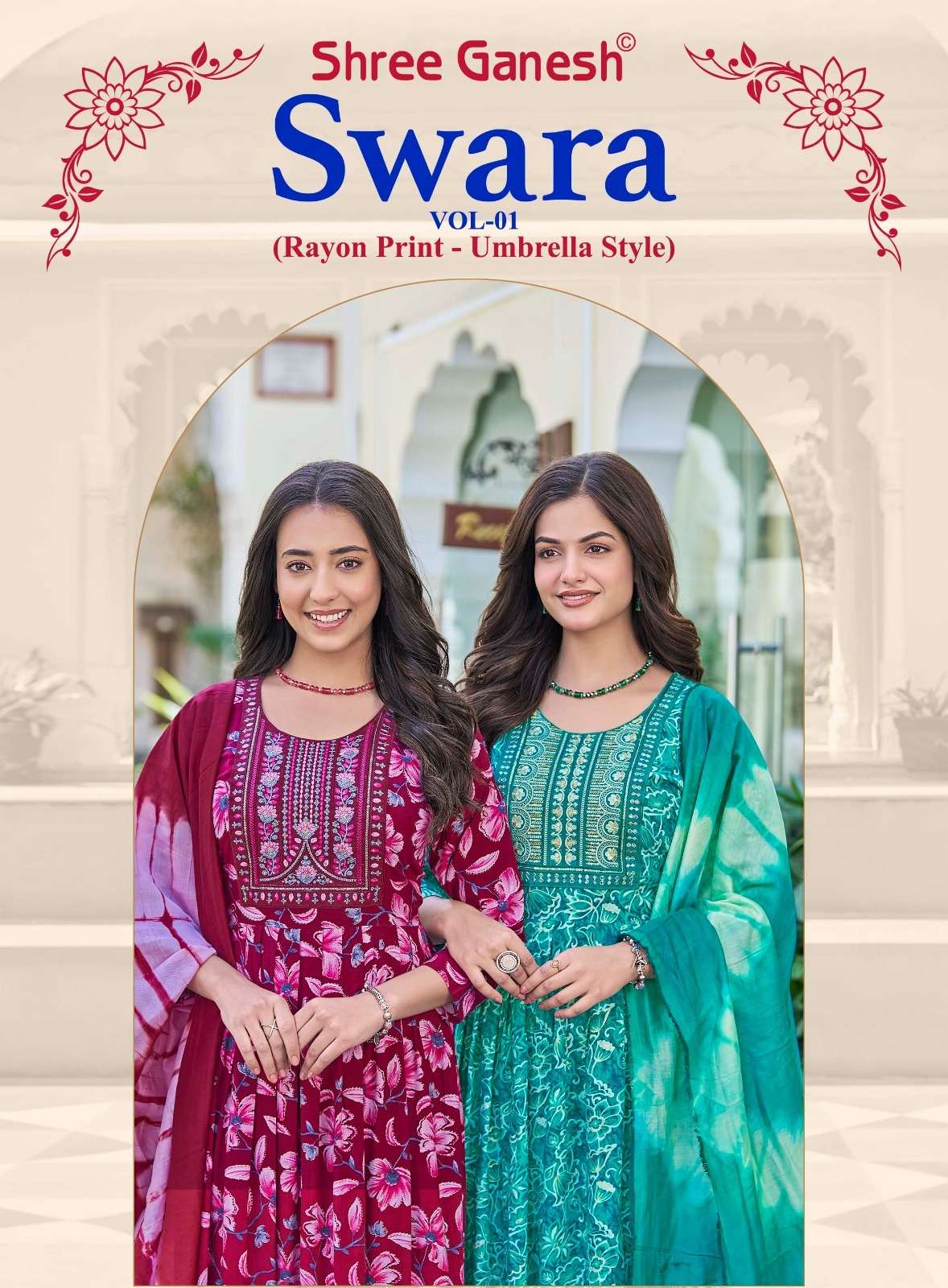 SHREE GANESH SWARA VOL 1 RAYON PRINTED UMBRELLA KURTI PANT W...