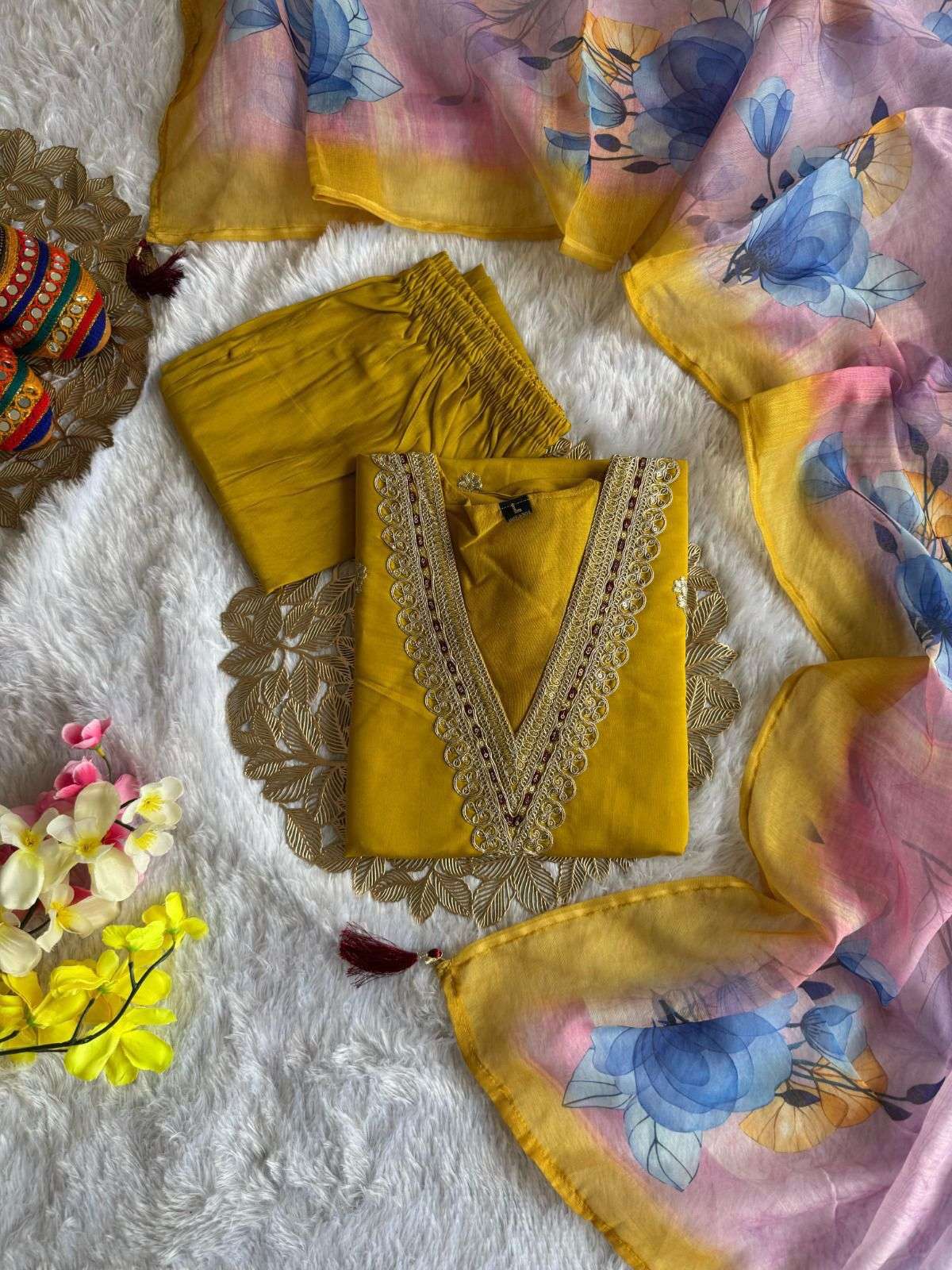 SILK DESIGNER CHURIDAARS YELLOW SALWAR SUIT FOR WEDDING AND ...
