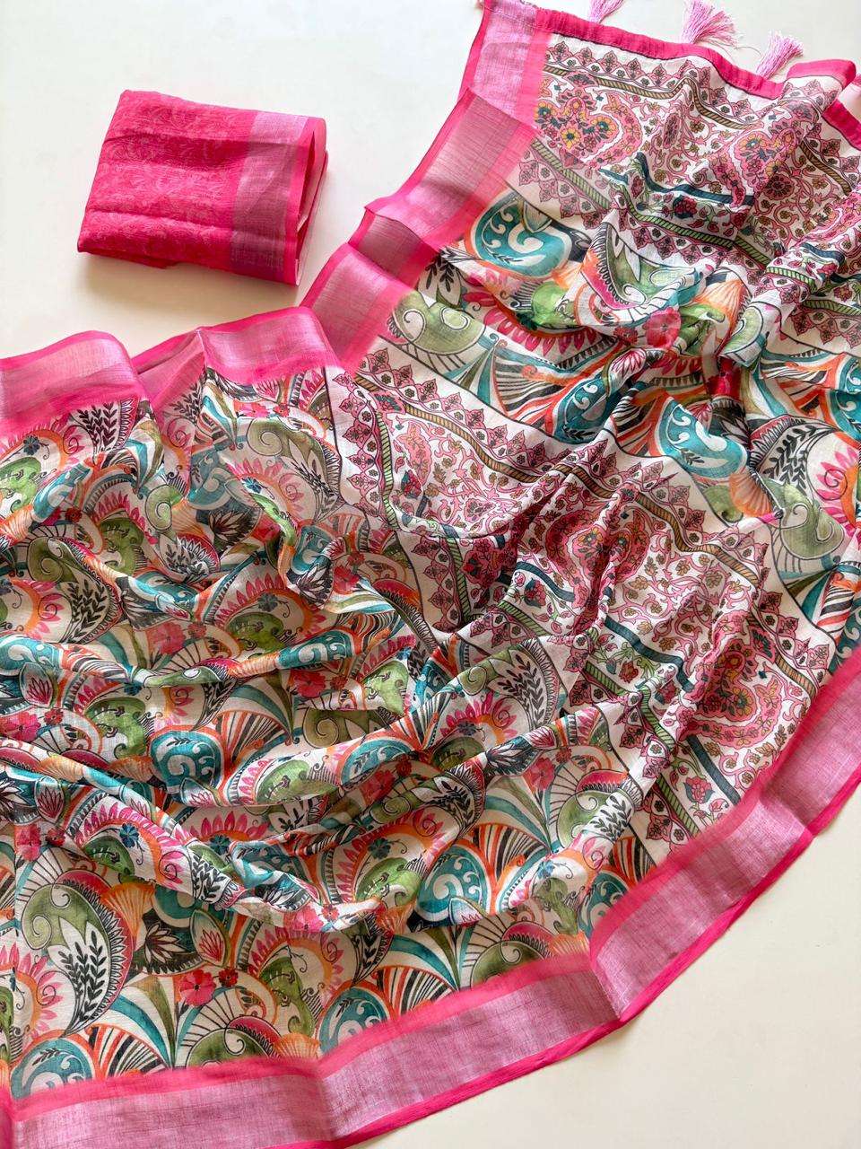 Soft and fancy Linen beautiful Fabric Floral Digital Print ...