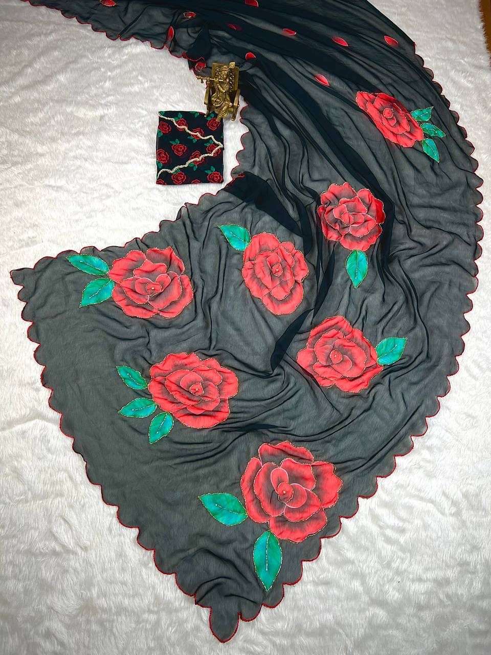 Soft and pure Georgette fabric handmade handwork regular wea...