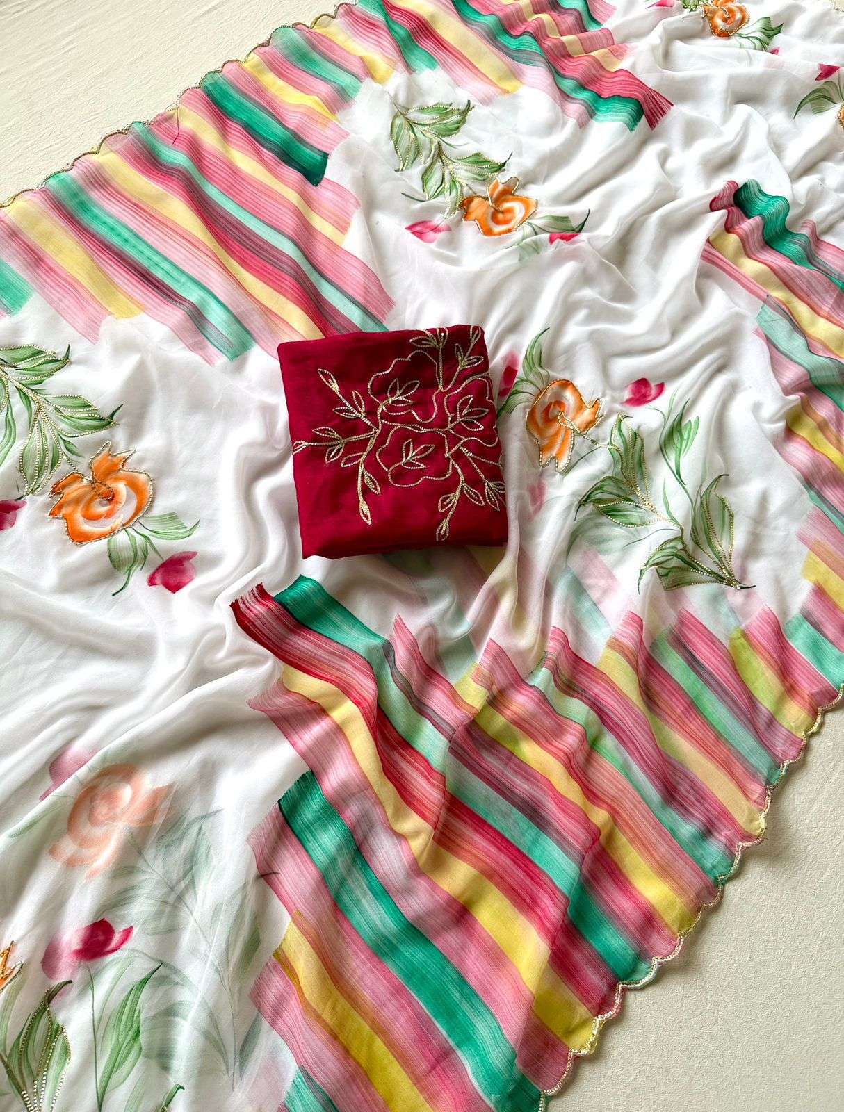 Soft and pure Georgette fancy Fabric With Beautiful Floral B...