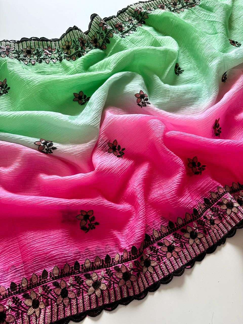 SOFT CANDY CRUSH FABRIC WITH UNVEIL AND ADORN MULTI COLOR IC...