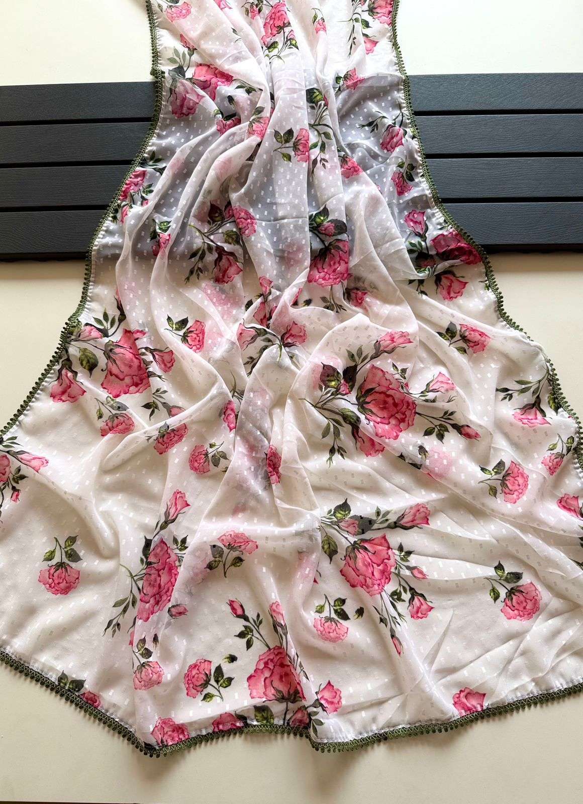  Soft Georgette Jaquard Butti Fabric With Beautiful Floral D...