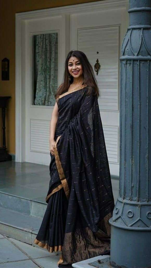 SOFT LICHI FABRIC WITH UNVEIL AND ADORN BLACK COLOR ICONIC S...