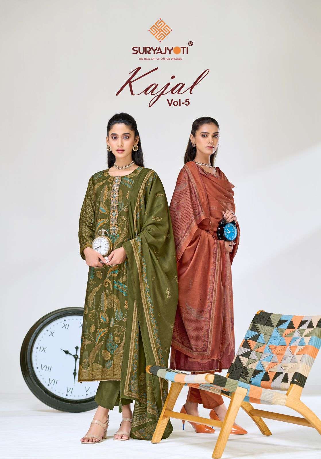 SURYAJYOTI KAJAL VOL 5 JAAM SATIN DISCHARGE GOLD PRINT SUIT ...