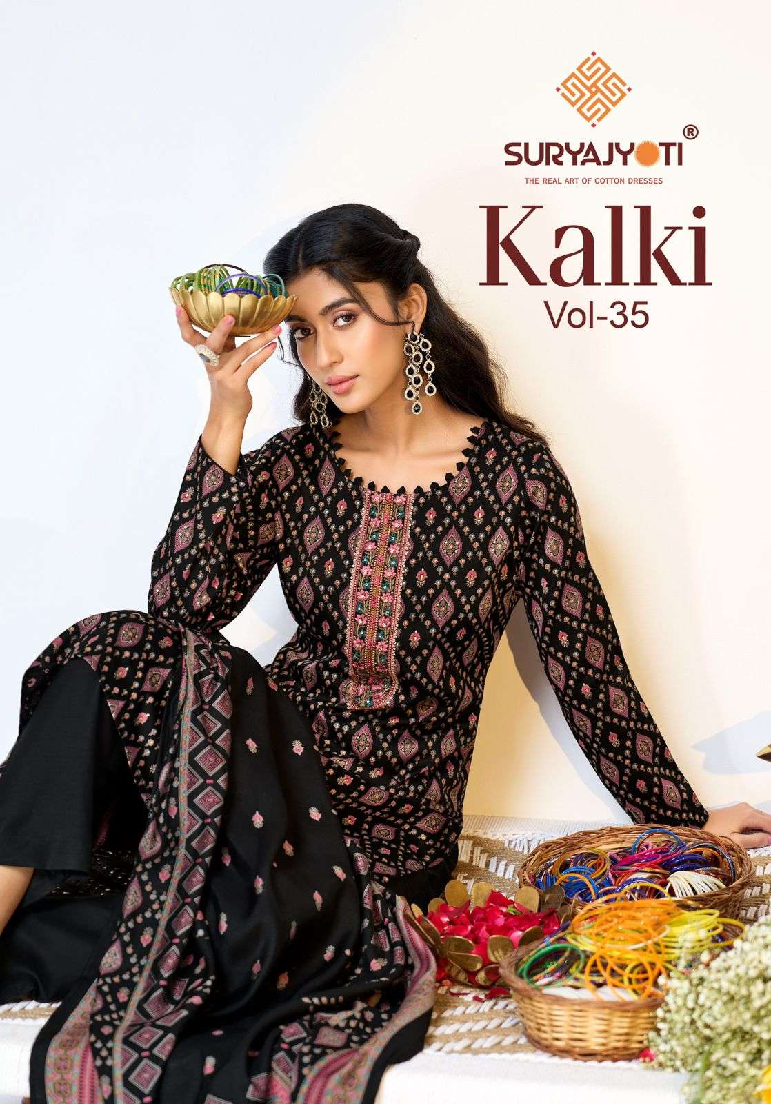 SURYAJYOTI KALKI VOL 35 JAM SATIN DISCHARGE FOIL SALWAR SUIT...