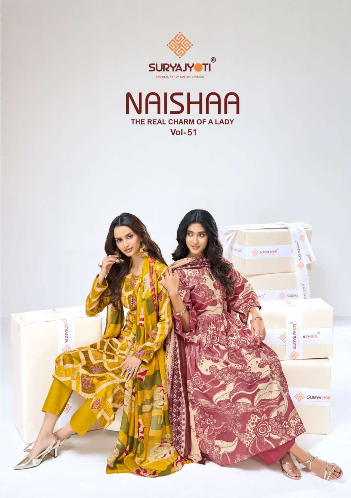 SURYAJYOTI NAISHAA VOL 51 JAAM SATIN DISCHARGE FOIL PRINT SU...