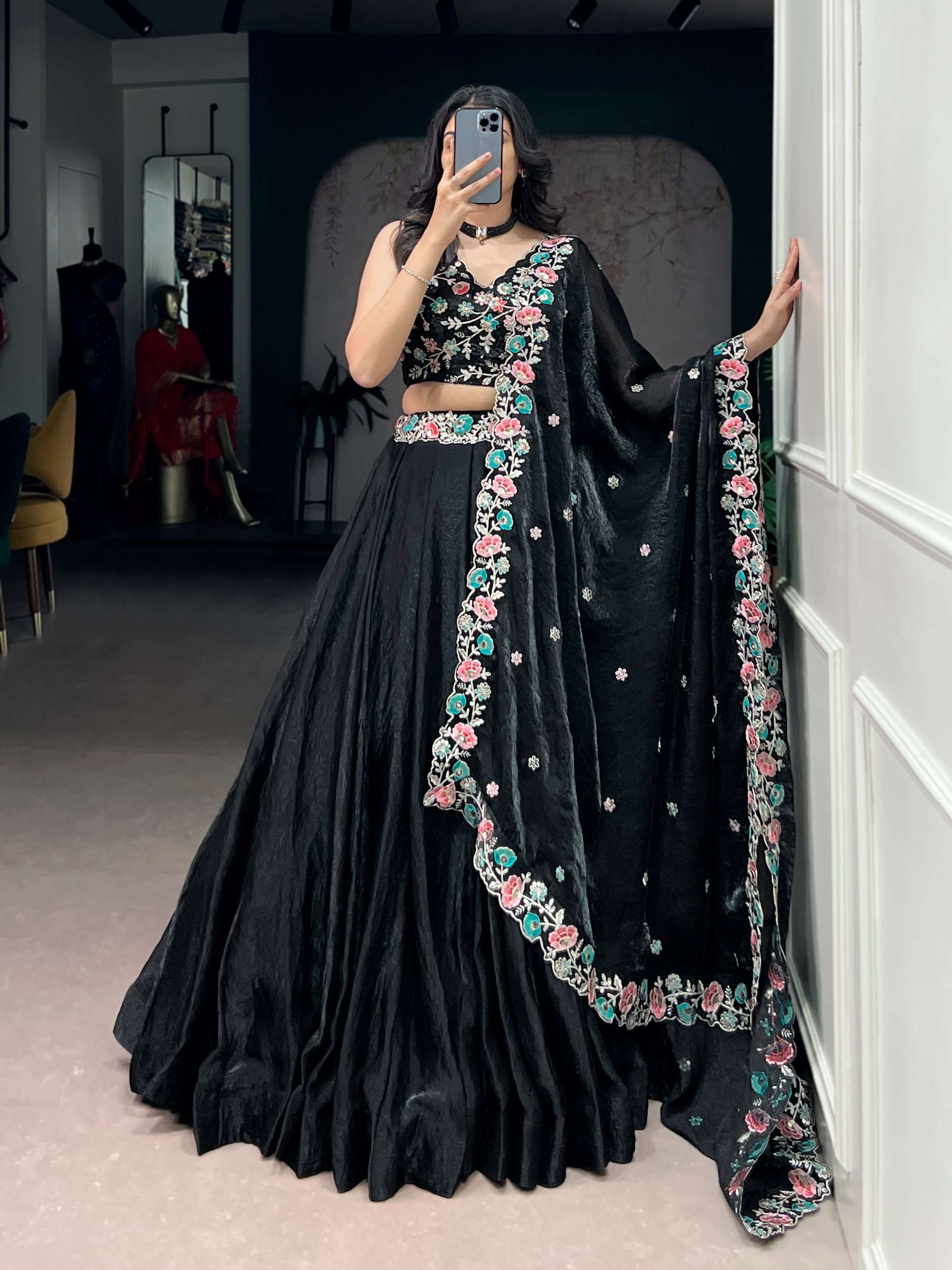 This black glam up stands out with its soft fancy fabric and...