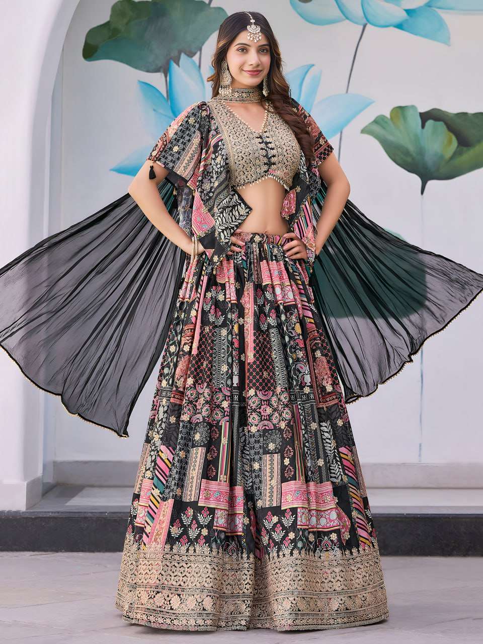 This gorgeous chinnon silk fabric lehenga features a multico...