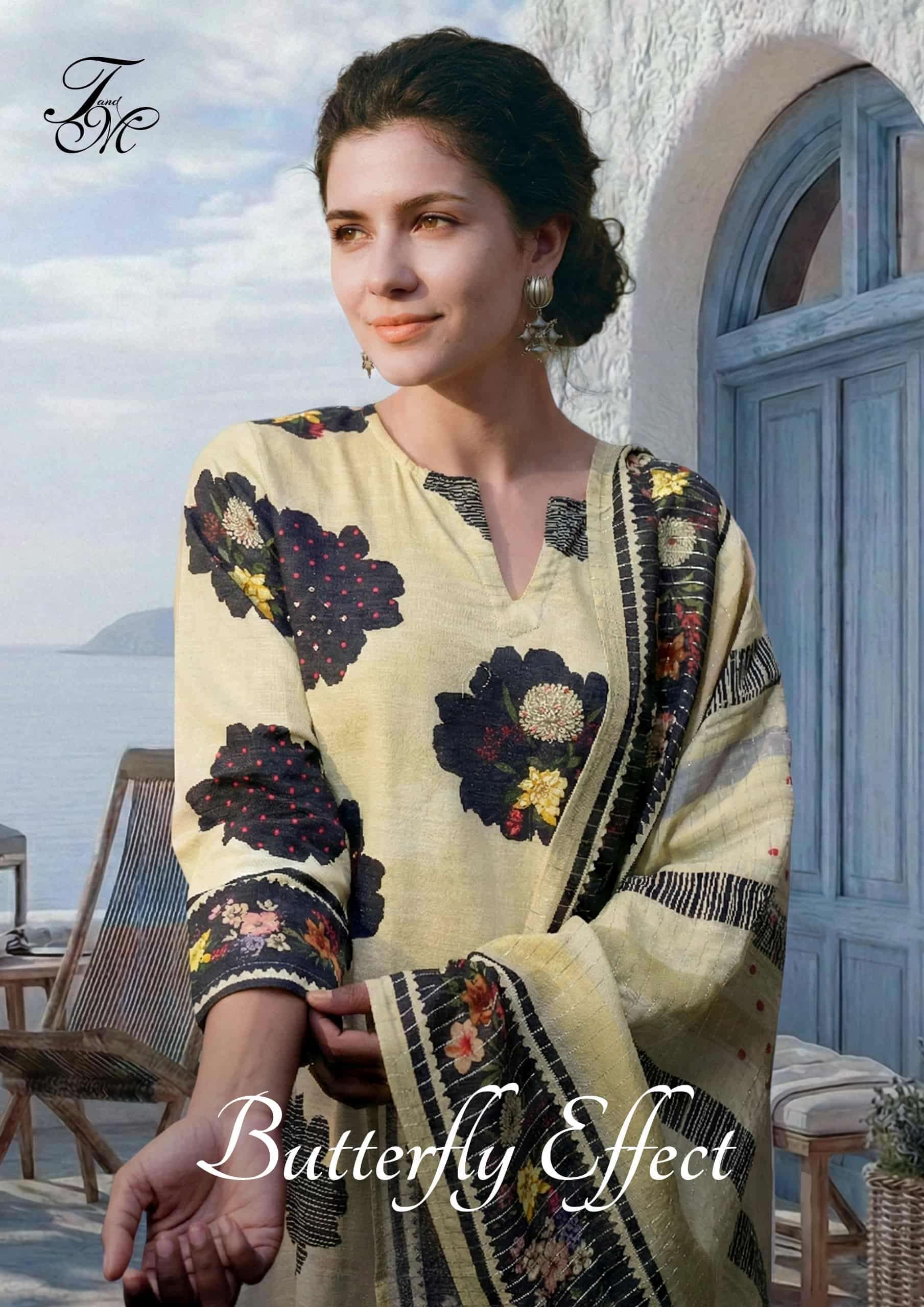 T&M DESIGNER BUTTERFLY EFFECT PURE LINEN FANCY SALWAR SUIT R...