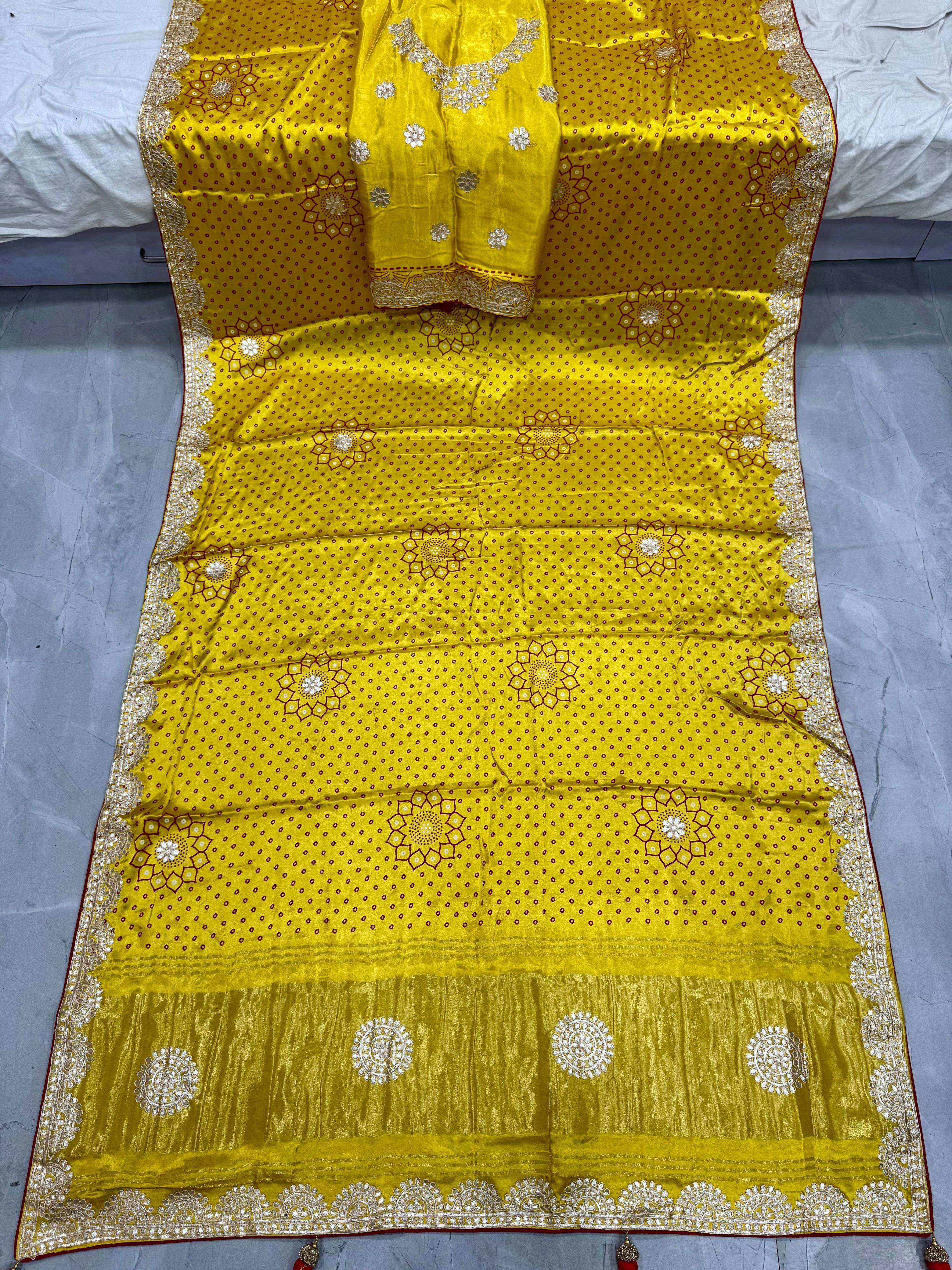 traditional and opulent Gaji Silk fabric Original Bandhani W...