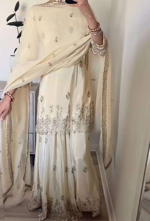 TRADITIONAL NEW DESIGNER WHITE SHARARA SUIT FESTIVAL SPECIAL...