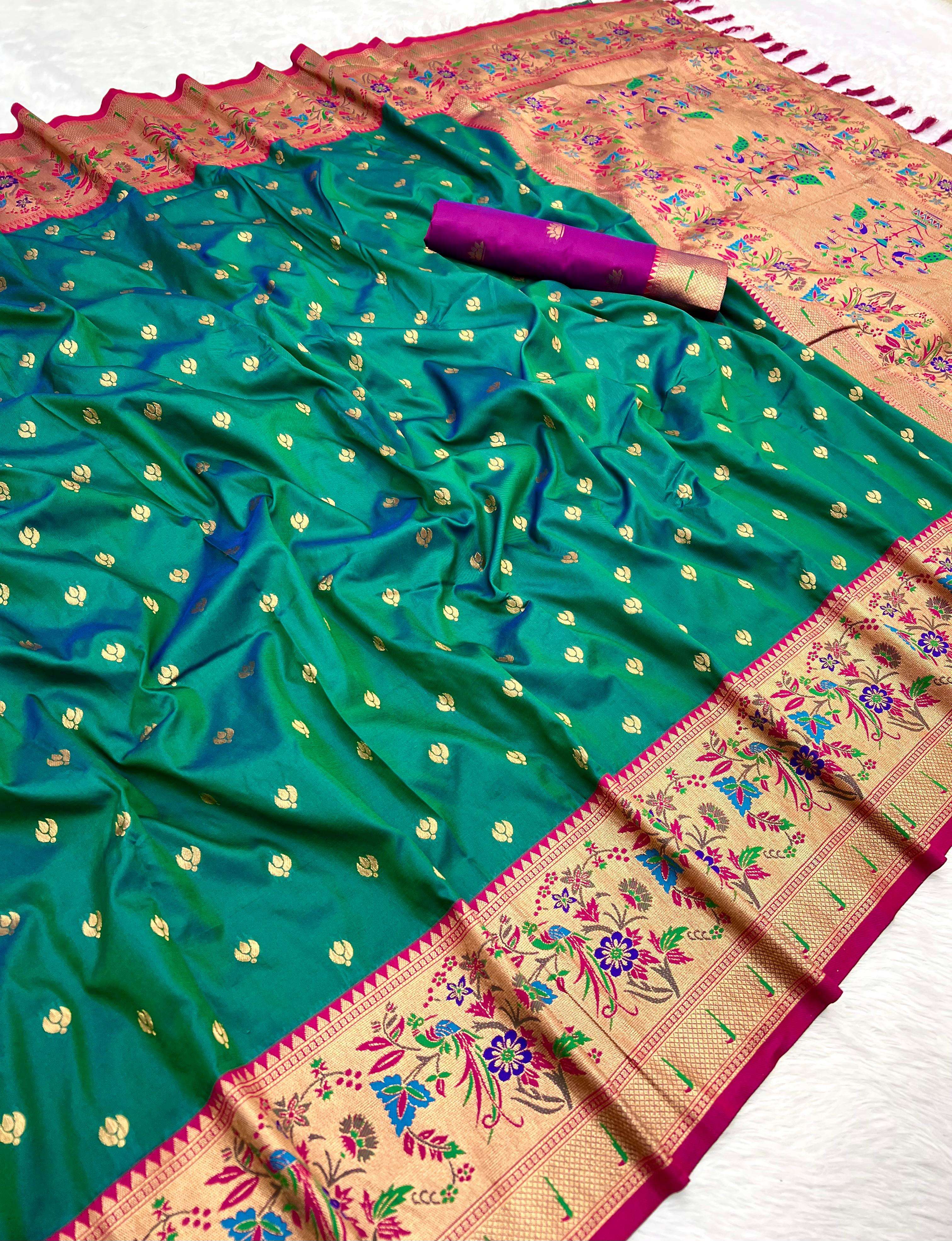 traditional with modal Sangam Paithani Soft Pethani silk sar...