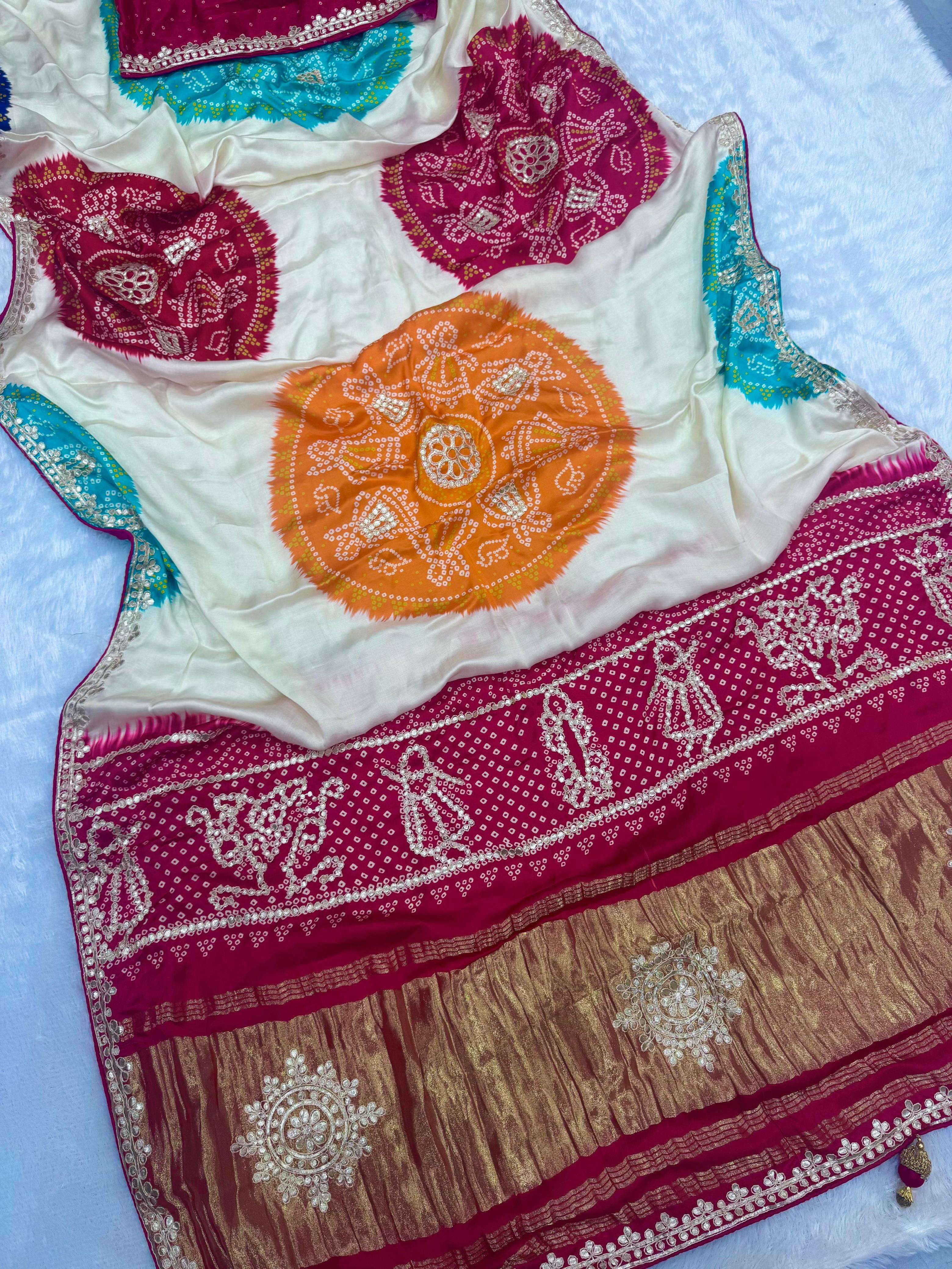PURE GAJI SILK RASMANDAL BANDHANI WITH GOTAPATTI WORK ON TIS...