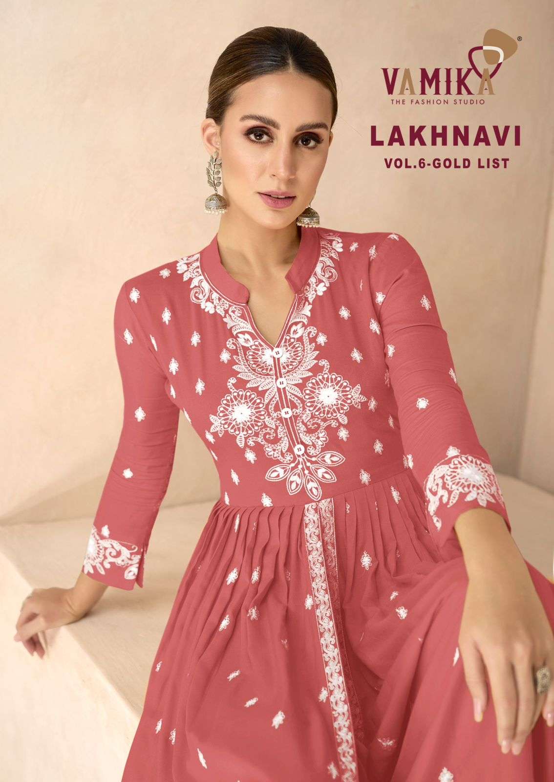 VAMIKA LAKHNAVI VOL 6 RAYON FABRIC LAKHNAVI PATTERN CUT KURT...