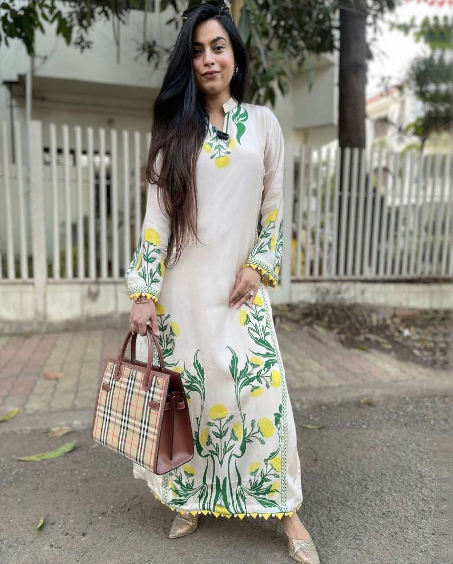 VILRA LOOK POLY RAYON EXCLUSIVE WHITE DESIGNER CO ORD SET SU...