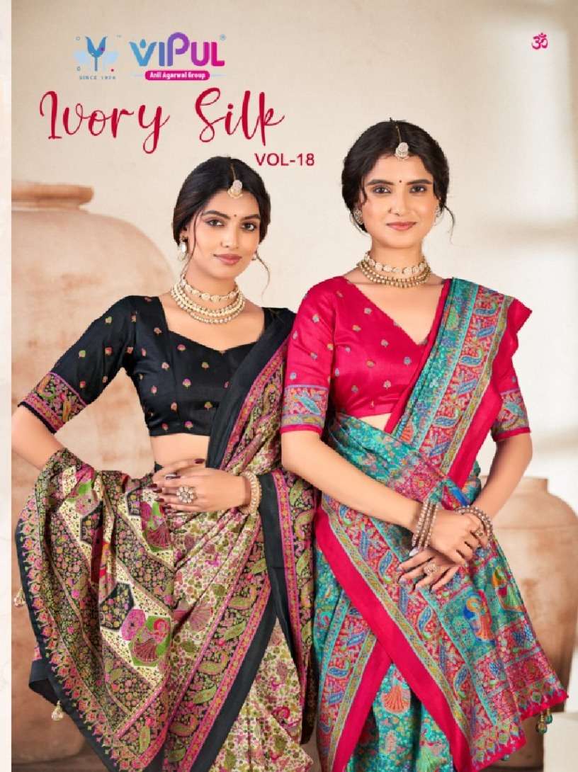 VIPUL SAREE IVORY SILK VOL 18 94239A TO 94239F COLORFUL SARE...