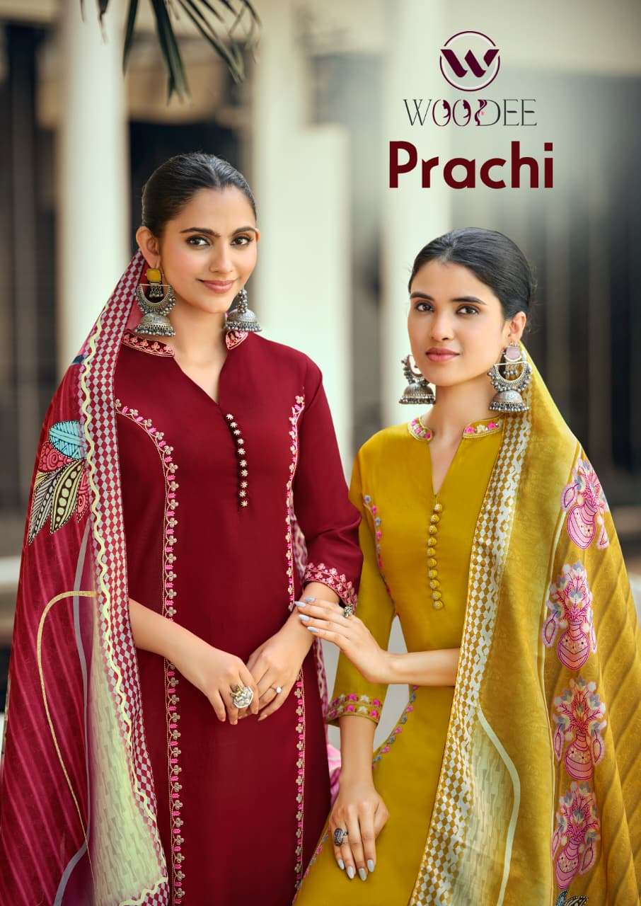 WOODEE PRACHI A LINE 3 PCS CONCEPT WITH BACK SIDE WORK SALWA...